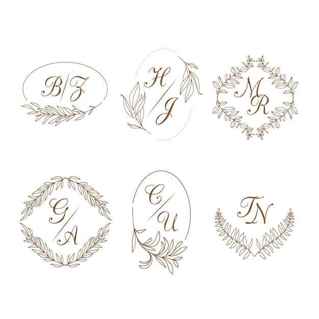 Hand getrokken bruiloft monogram logo's
