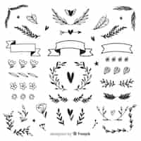 Gratis vector hand getrokken bruiloft ornamenten collectie