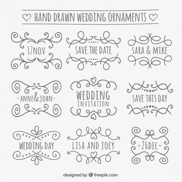 Gratis vector hand getrokken bruiloft ornamenten