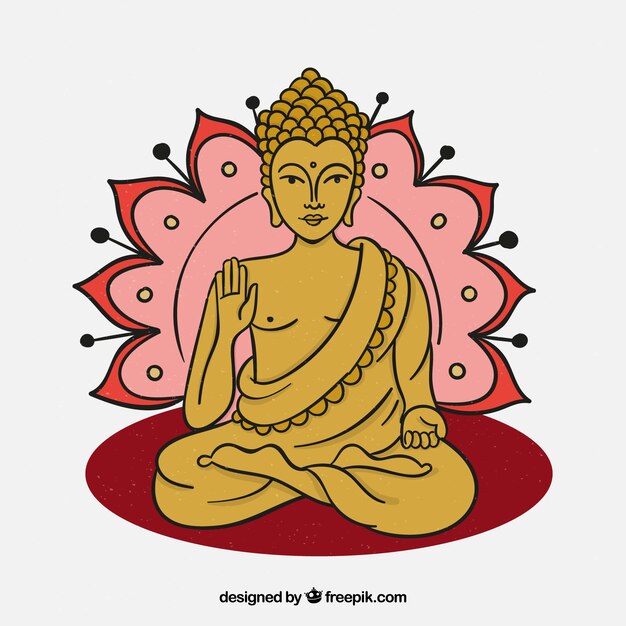 Gratis vector hand getrokken budha met smileygezicht