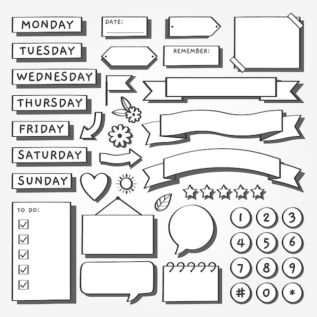 Gratis vector hand getrokken bullet journal-elementen