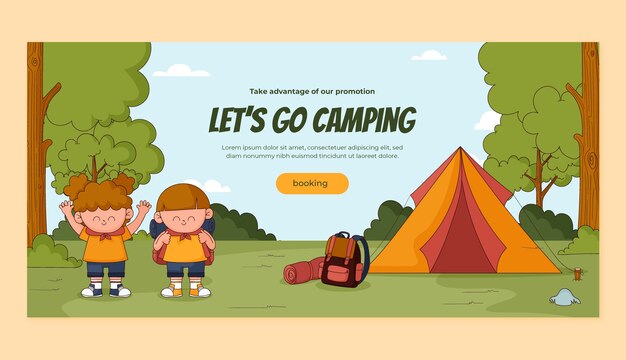 Gratis vector hand getrokken camping avontuur verkoop banner