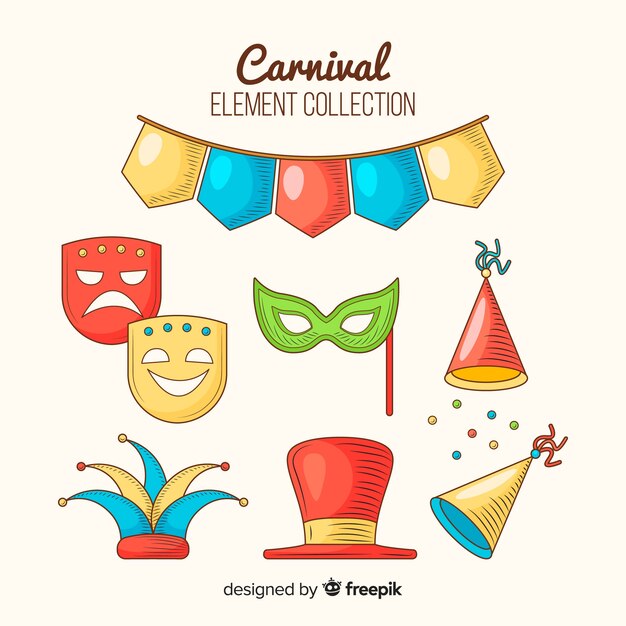 Hand getrokken carnaval elementeninzameling