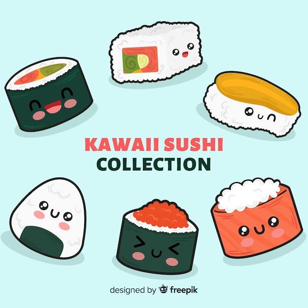 Gratis vector hand getrokken charmante sushi-collectie