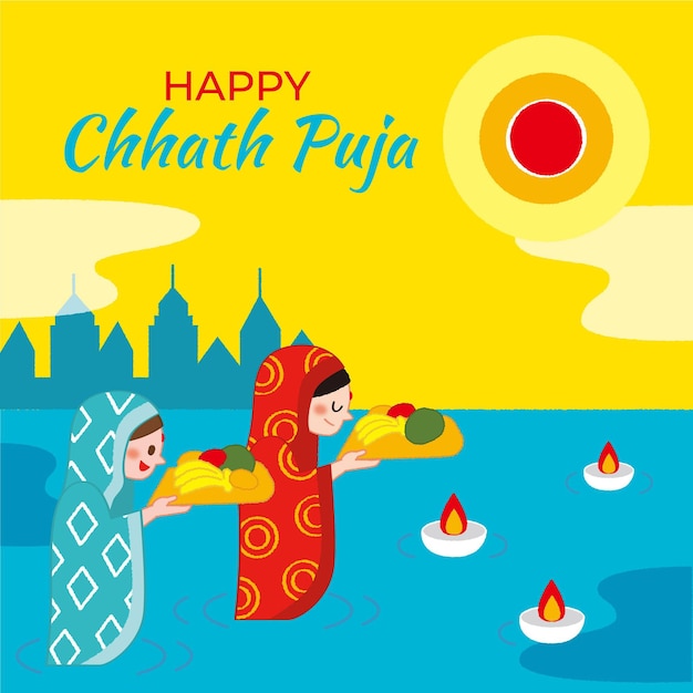 Gratis vector hand getrokken chhath puja