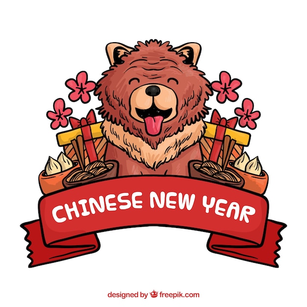 Gratis vector hand getrokken chinese nieuwe jaarachtergrond