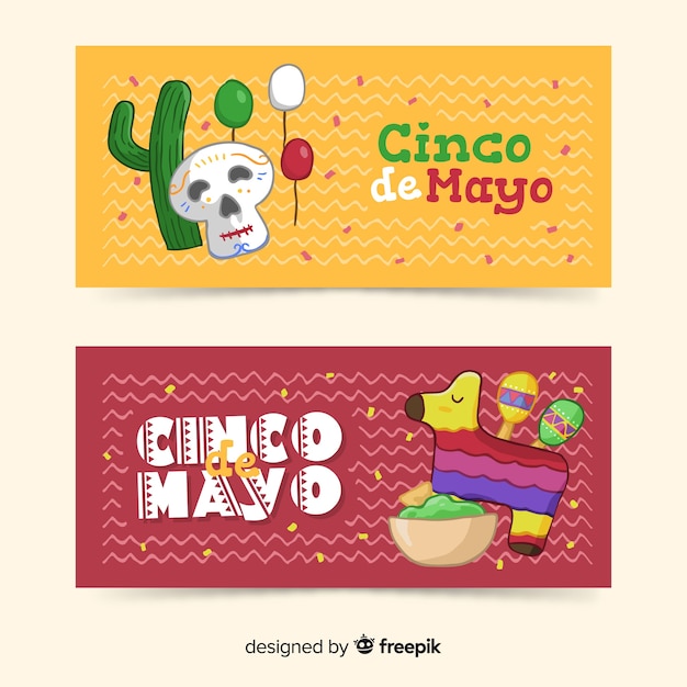 Gratis vector hand getrokken cinco de mayo banners