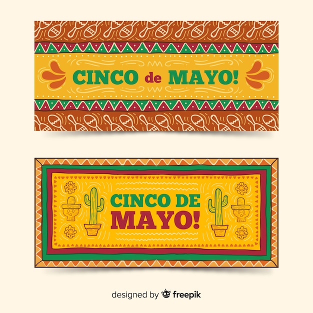 Hand getrokken cinco de mayo banners