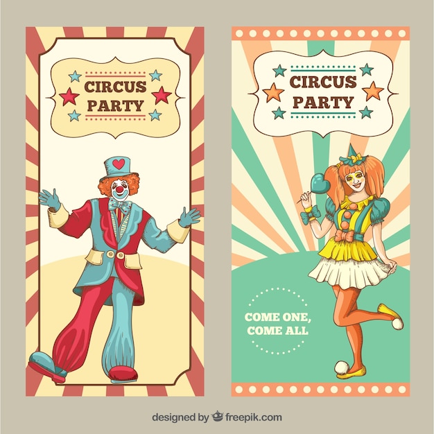 Hand getrokken circus folders in vintage stijl