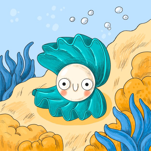 Hand getrokken clam cartoon afbeelding
