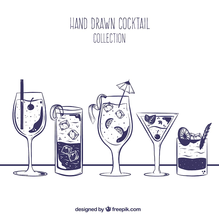 Gratis Vector hand getrokken cocktail collectie