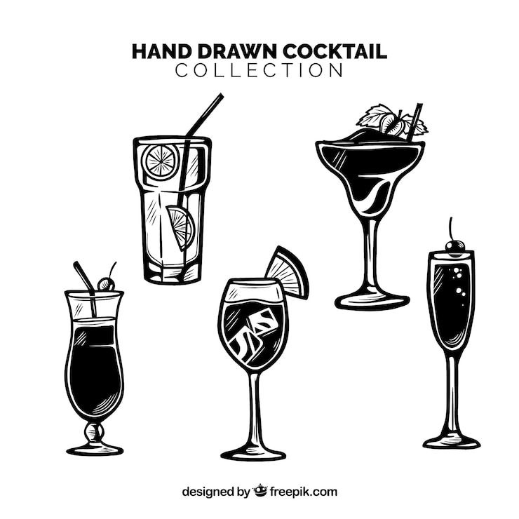 Gratis Vector hand getrokken cocktail collectie