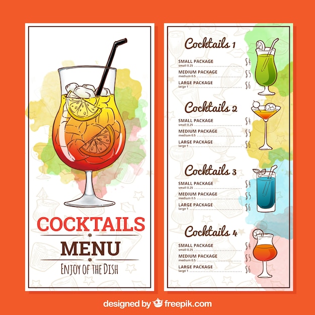 Gratis vector hand getrokken cocktail menusjabloon