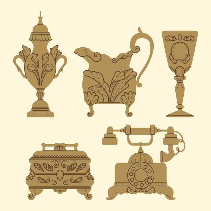 Gratis Vector hand getrokken collectie antieke voorwerpen