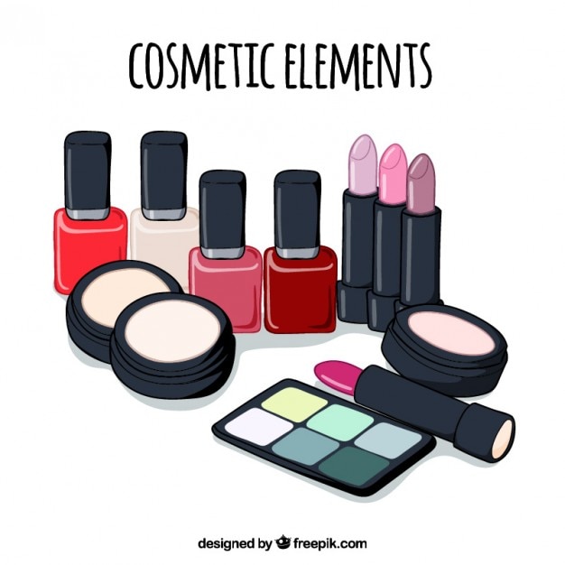 Gratis vector hand getrokken cosmetische producten