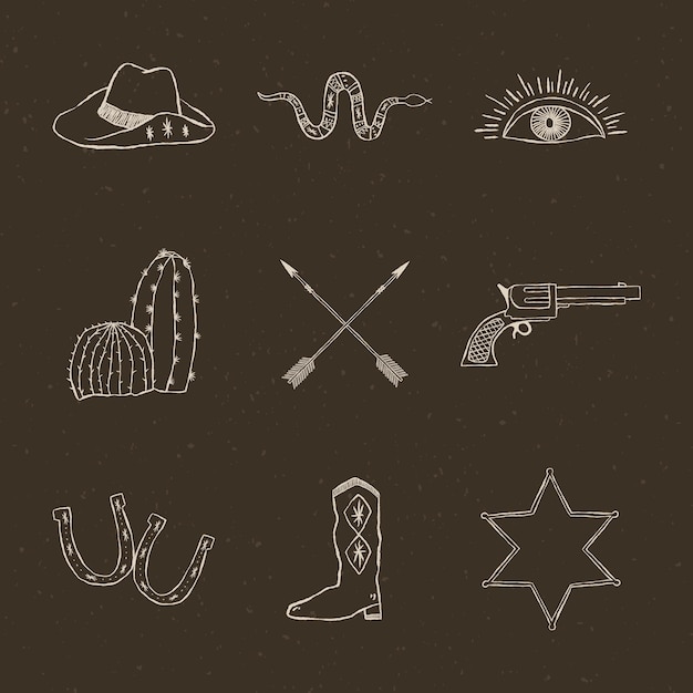 Hand getrokken cowboy logo vector set