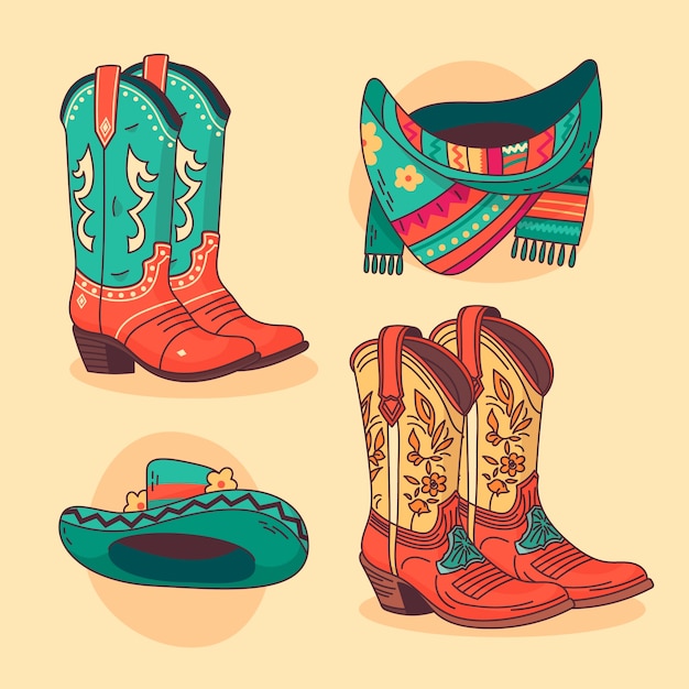 Gratis vector hand getrokken cowgirl laarzen cartoon afbeelding