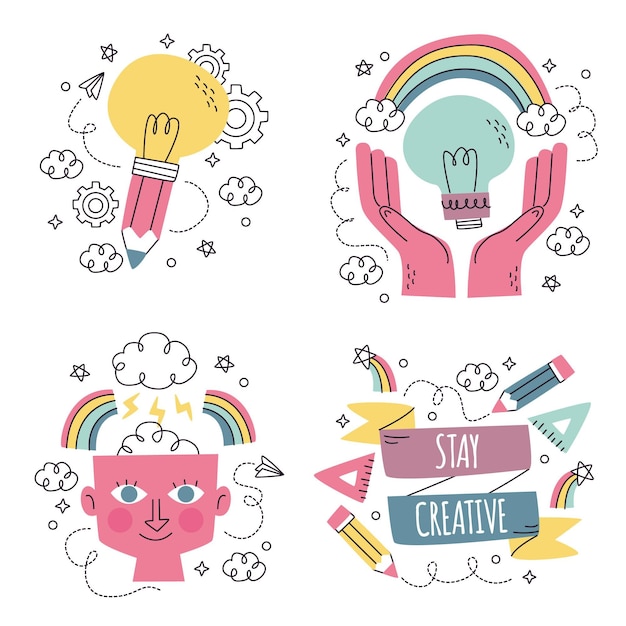 Gratis vector hand getrokken creativiteit stickers collectie