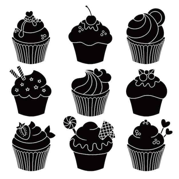 Gratis vector hand getrokken cupcake silhouet illustratie