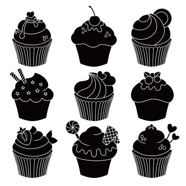 Hand getrokken cupcake silhouet illustratie