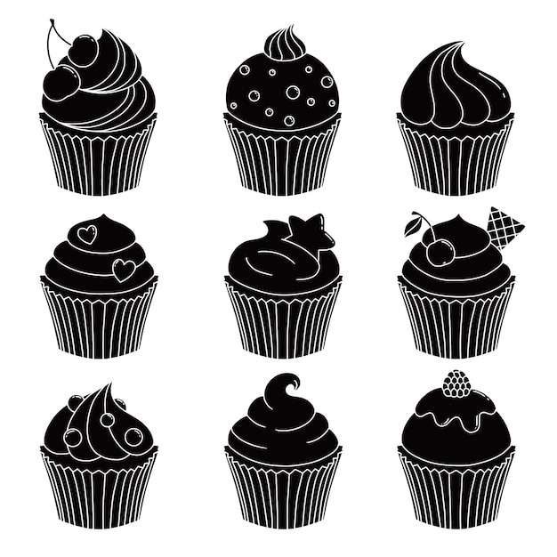 Gratis vector hand getrokken cupcake silhouet illustratie