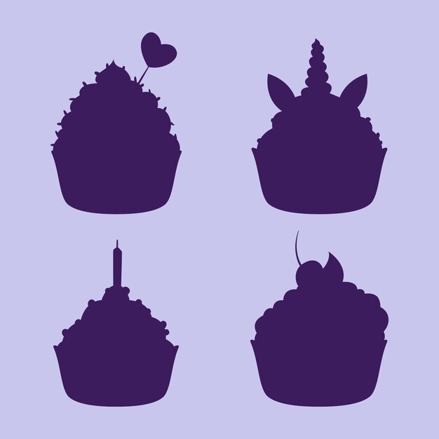 Gratis vector hand getrokken cupcake silhouet set