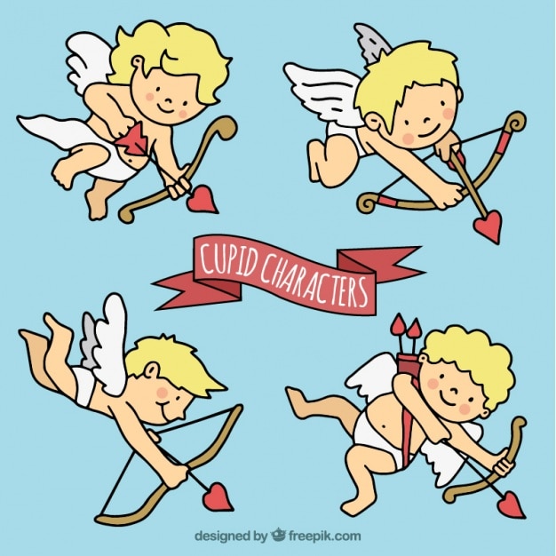 Gratis vector hand getrokken cupido pack met boog en pijlen