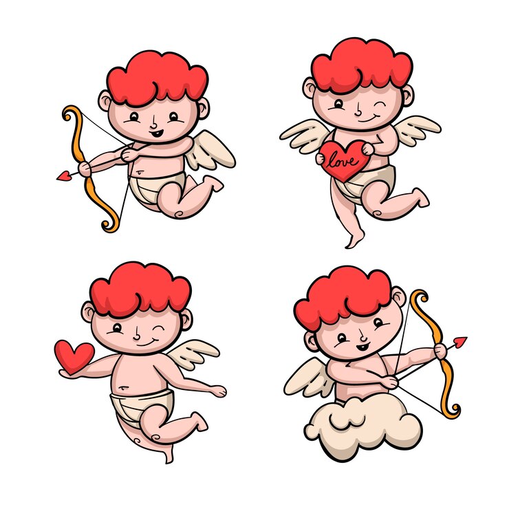 Gratis Vector hand getrokken cupido-tekencollectie