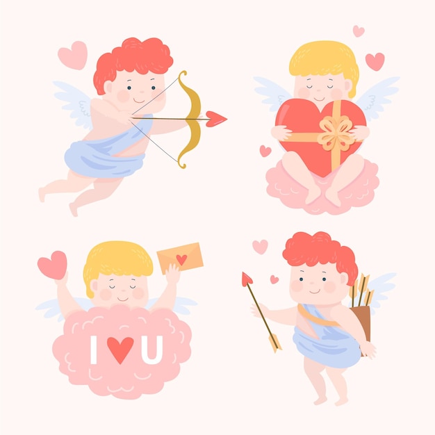 Gratis vector hand getrokken cupido-tekencollectie