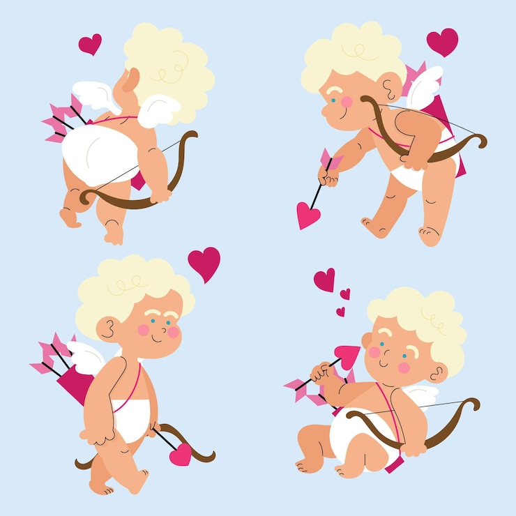 Gratis Vector hand getrokken cupido-tekencollectie