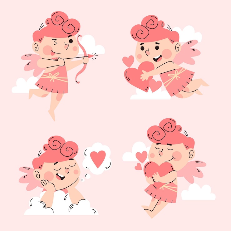 Gratis Vector hand getrokken cupido-tekencollectie