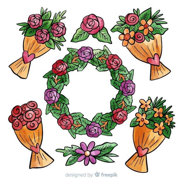 Gratis vector hand getrokken de bloempak van de valentijnskaart