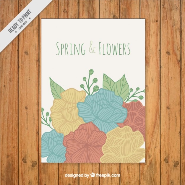 Gratis vector hand getrokken de lente en bloemen kaart