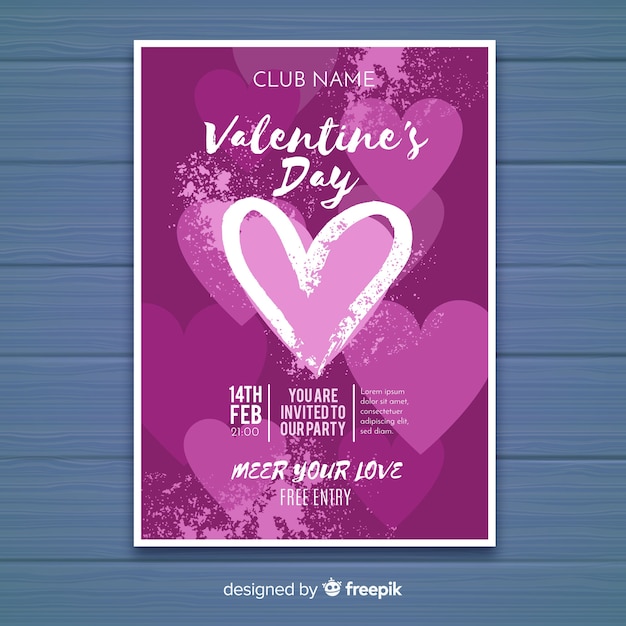 Gratis vector hand getrokken de partijaffiche van de hartvalentine