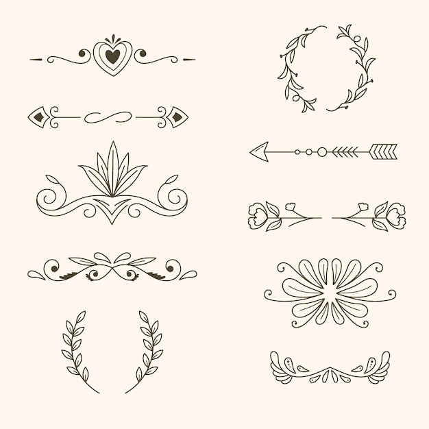 Gratis vector hand getrokken decoratieve elementenset