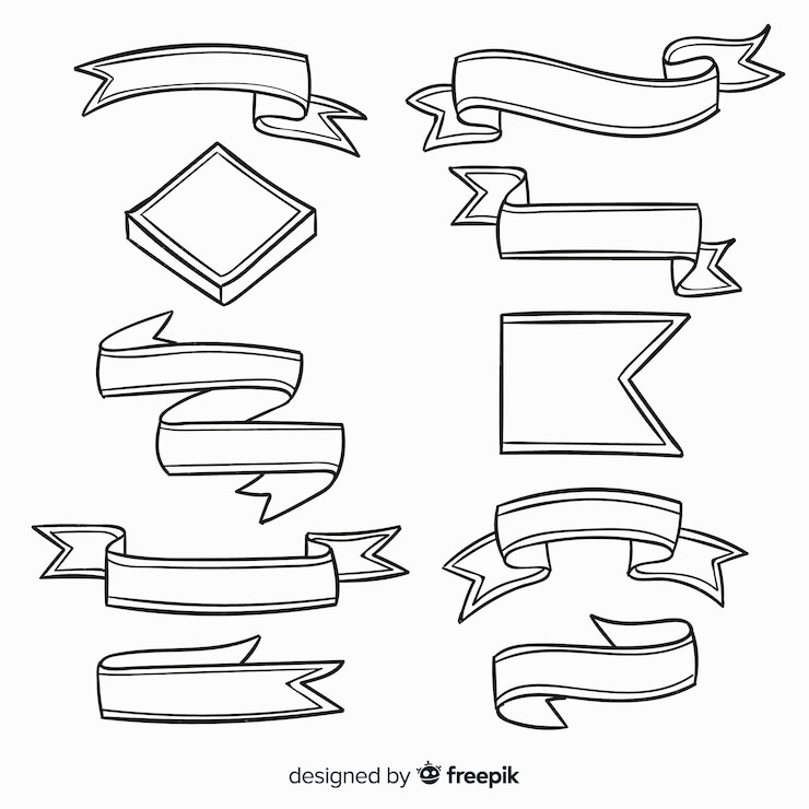 Gratis Vector hand getrokken decoratieve lintcollectie