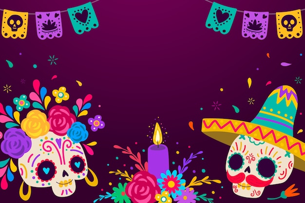 Gratis vector hand getrokken día de muertos achtergrond