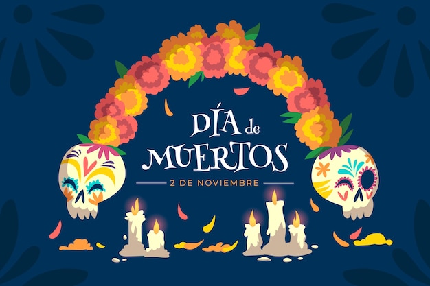 Gratis vector hand getrokken día de muertos achtergrond