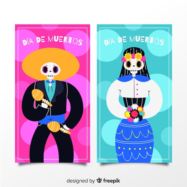 Hand getrokken día de muertos banners