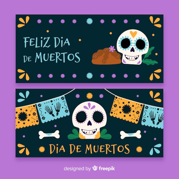 Hand getrokken día de muertos banners