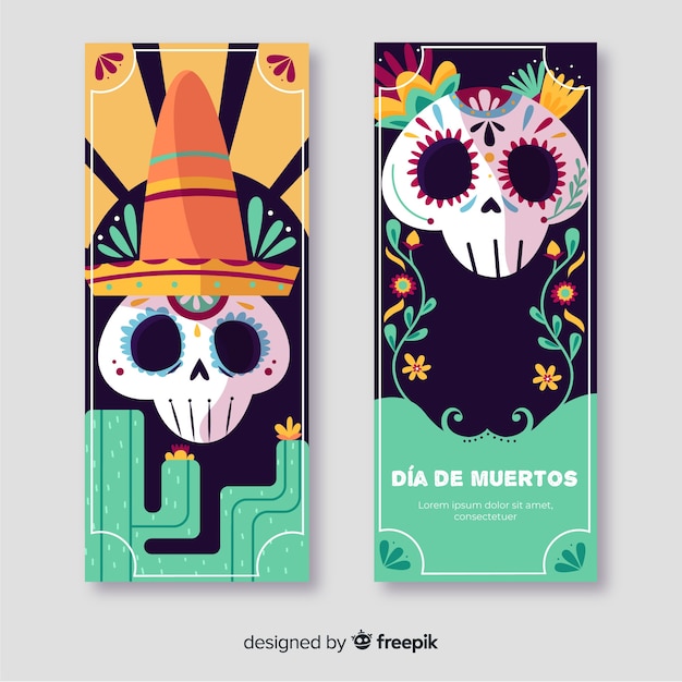 Hand getrokken día de muertos banners