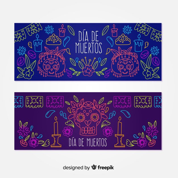 Hand getrokken día de muertos banners