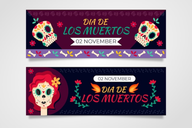 Hand getrokken dia de muertos banners