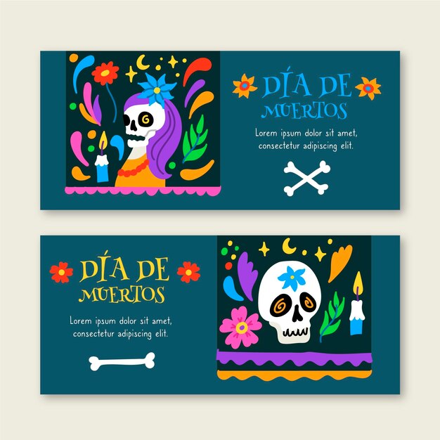 Gratis vector hand getrokken dia de muertos banners