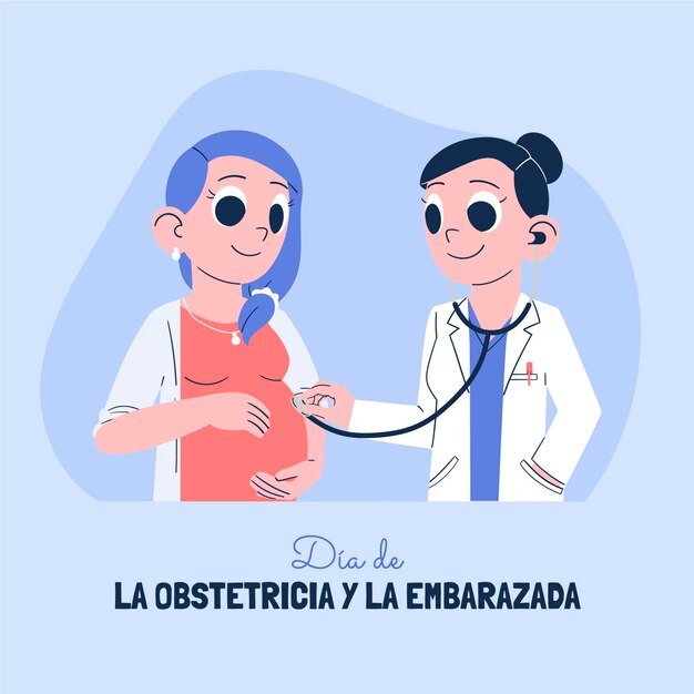 Hand getrokken dia internacional de la obstetricia y la embarazada illustratie