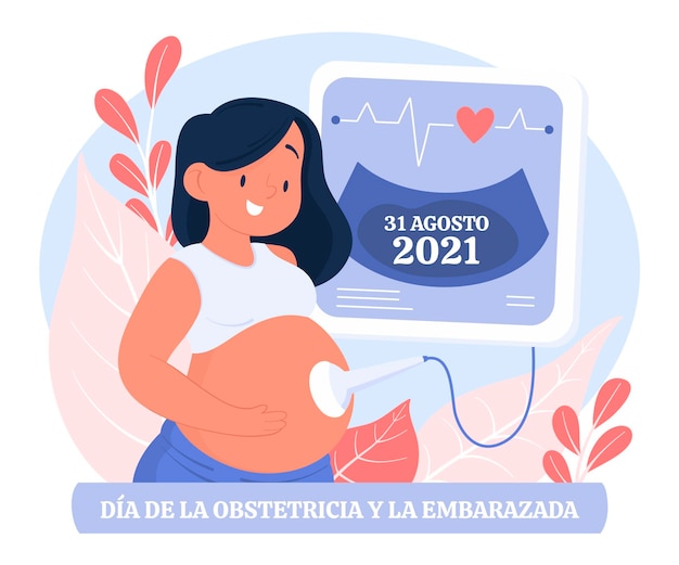 Gratis vector hand getrokken dia internacional de la obstetricia y la embarazada illustratie