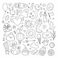 Gratis vector hand getrokken diverse doodle illustratie