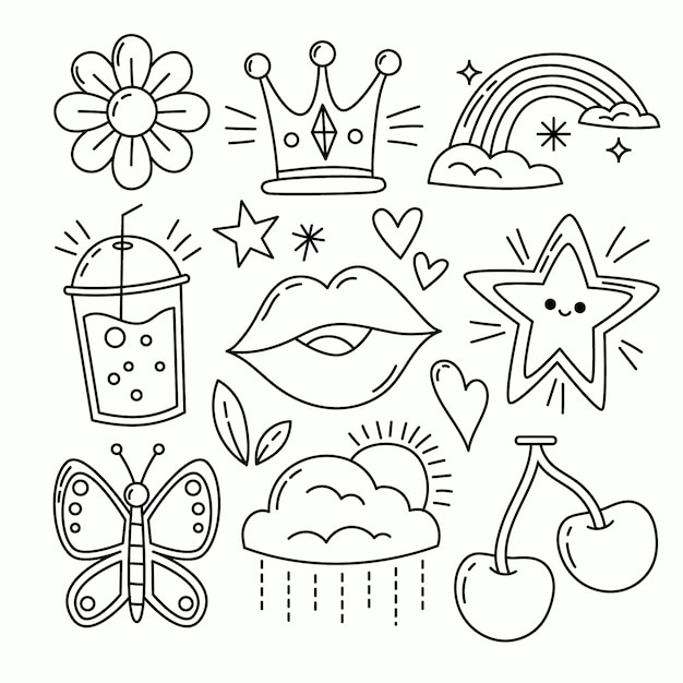 Gratis vector hand getrokken diverse doodle tekening illustratie