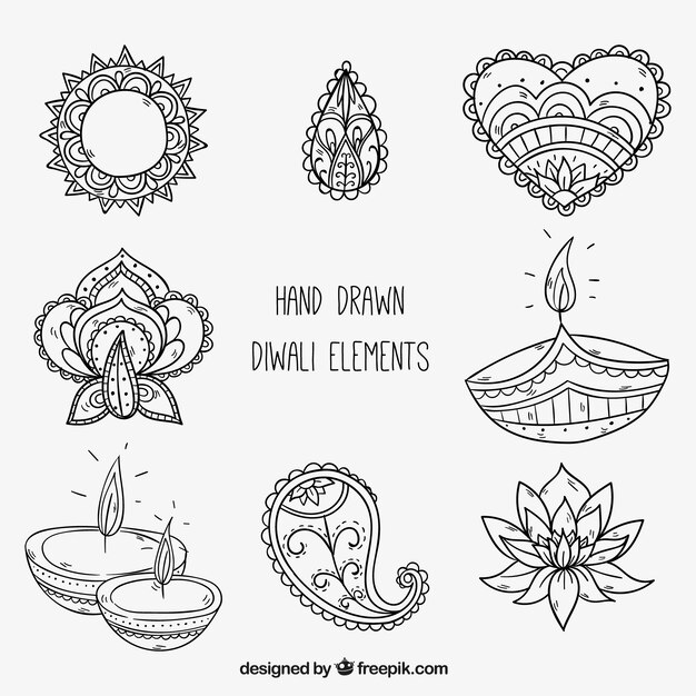 Hand getrokken diwali decoratieve elementen