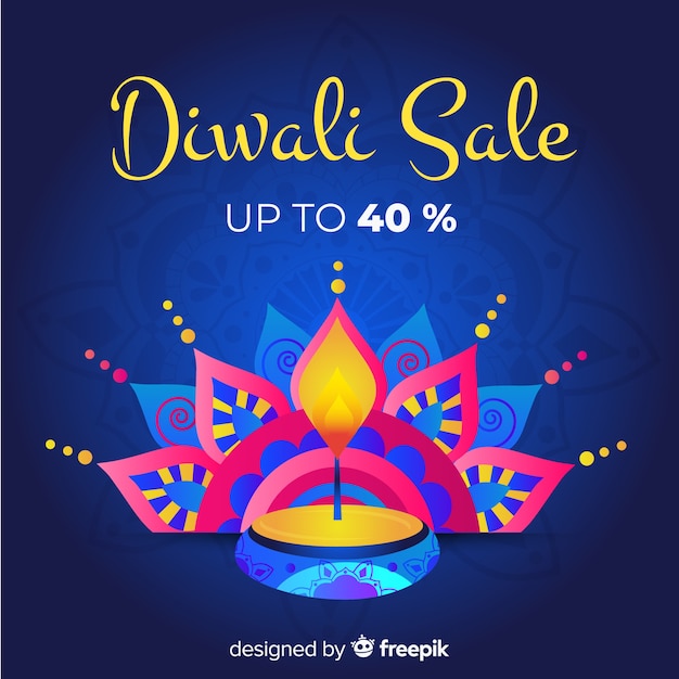 Hand getrokken diwali verkoop met 40% korting en kaars